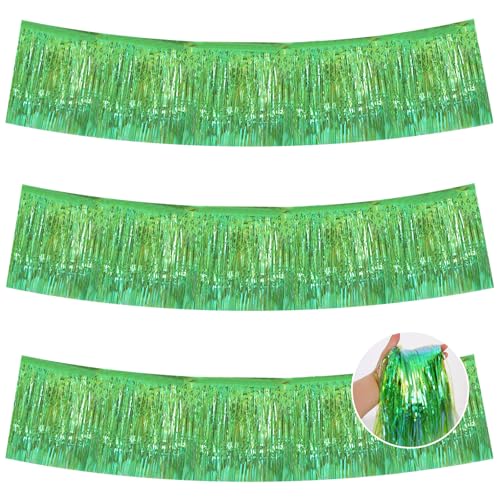 Image of BEISHIDA 3 Packs Metallic Foil Fringe Garland Shining Green Wall Hanging Tinsel Fringe Banners for Car Floats Bridal Shower Wedding Birthday Easter Graduation Holiday Party Decoration(30 Feet)