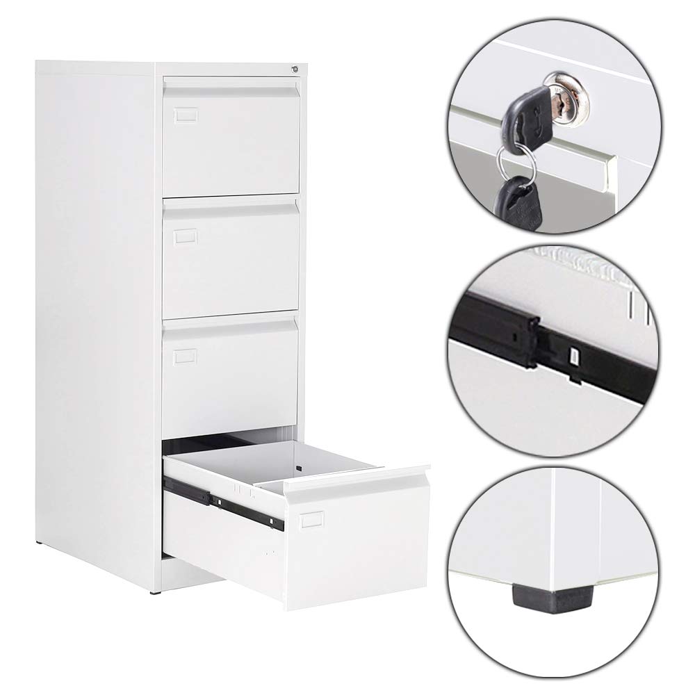 OFITURIA ® Archivador Metálico Tipo Bisley Organizativo De Oficina Blanco Con 4 Cajones para Carpetas DIN A4 Y Folio, Documentos Con Llave, 132 X 46 X 62 (1 Unidad, Blanco 4 Cajones)