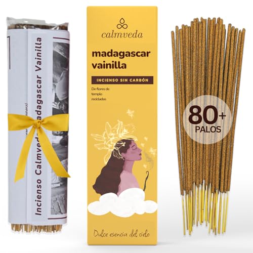 Incienso Vainilla Madagascar Cálido Natural - (80 Incienso organico) Sin Carbon Incienso Natural sin Toxicos, Hecho con Flores Recicladas | Notas Dulces, Terrosas, Acogedoras como Panadería