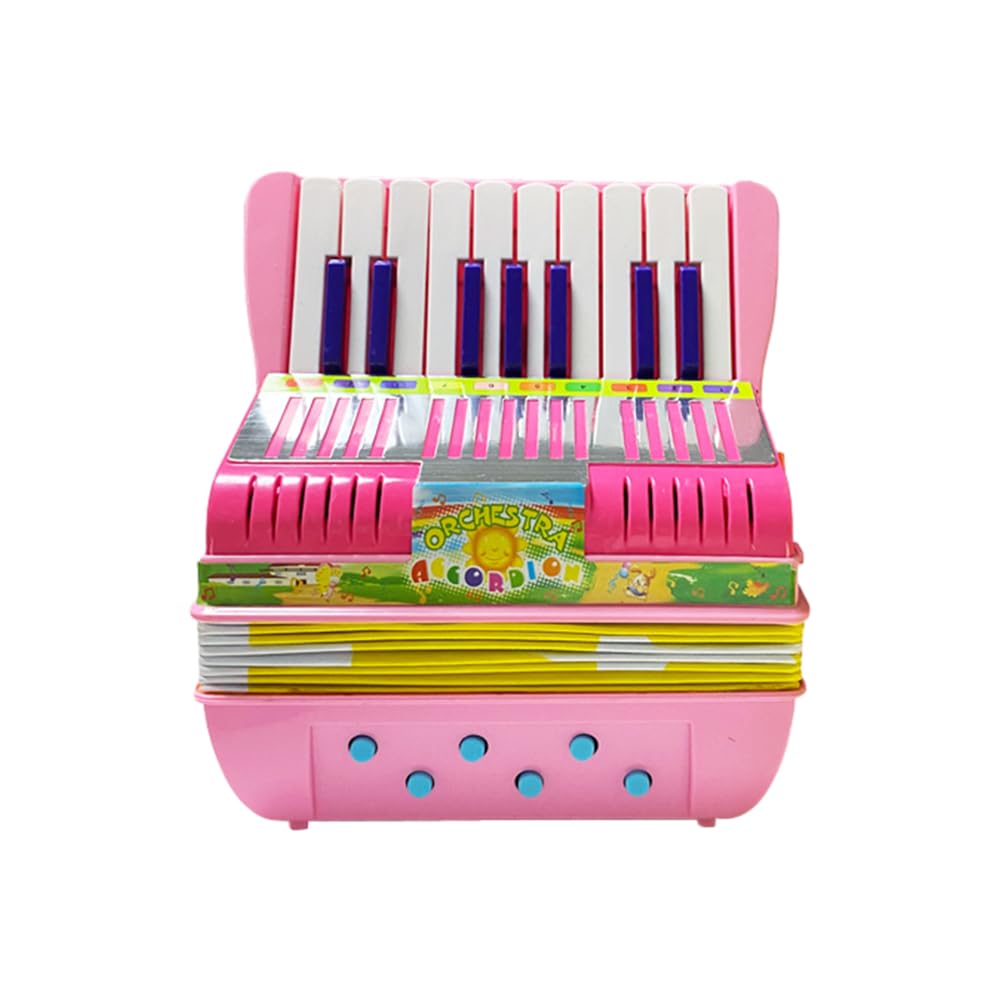Mini Acordeón Instrumento de Botón Ecológico ABS de 17 Teclas y 6 Bajos con Correa Duradera Sonido Agradable para Práctica en Solitario Verde/Rosa 7,8 X 3,9 X 8,7 Pulgadas (PINK)