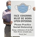 SmartSign - F20J “Face Covering Must Be Worn Upon Entering, Please Practice Social Distancing” Large Sign | 24' x 36' Corrugated Plastic