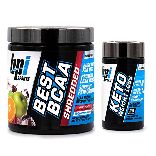 BPI Sports Best BCAA Shredded (25 Servings) and Keto Weight Loss (75 Count) Ultimate Fat Burning Weight Loss Stack (Fruit Punch + Keto Weight Loss)