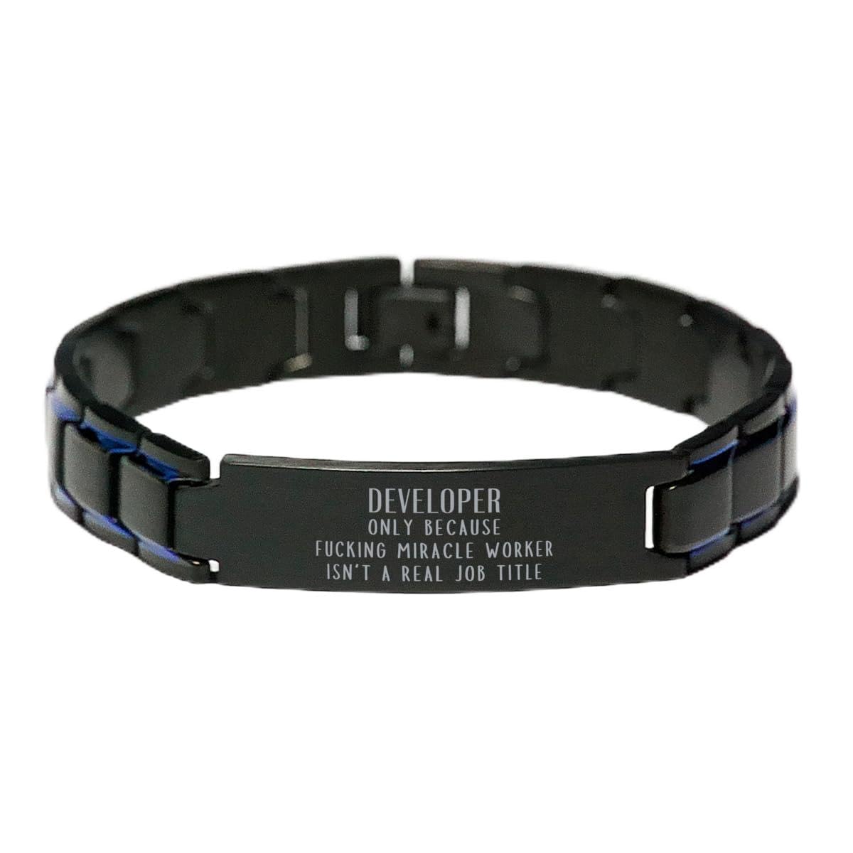 Christmas Developer Adjustable Metal Bracelet Developer Only Because Fucking Miracle Worker Isn't a Real Job Title, Sarcastic Developer Birthday Engraved Gifts for Colleague