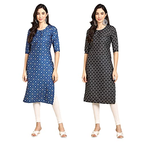 Image of Pinkmint Designer Woman's Crepe Multicolored Straight Kurta [A-355-330]