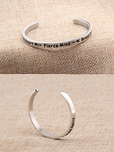 Feelmem Inspirational Bracelet Kind Heart Fierce Mind Brave Spirit Cuff Bangle Bracelet,Motivational Quotes Inspirational Jewelry Gifts For Women Girl (Silver) #TOP2