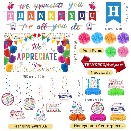 Image of We Appreciate You Decorations Colorful Thank You for All You Do Banner Honeycomb Centerpieces Hanging Swirls Employee Staff Appreciation Gifts Pastor Teacher Doctor Retirement Appreciation Party Decor