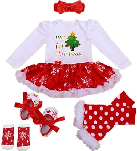 WINMI Baby Girls 1st Christmas Onesie Infant Xmas Tree Tutu 4PCs (L)