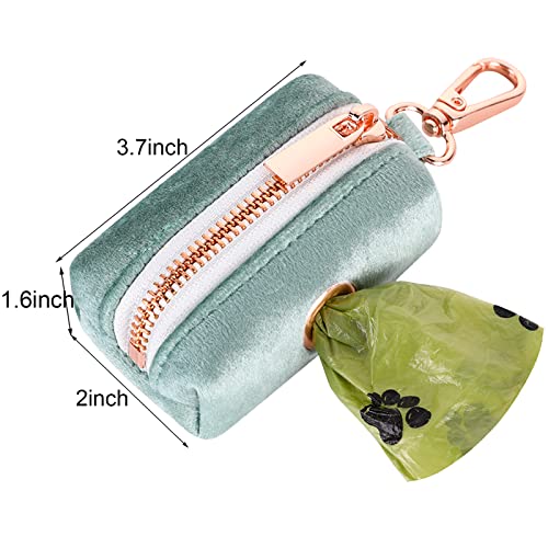 Image of ARING PET Dog Waste Bag Dispenser, Velvet Green Doggy Poop Bags Holders Attach to Any Leashes, Portable Washable Pet Waste Pouch Dispenser with Metal Zipper
