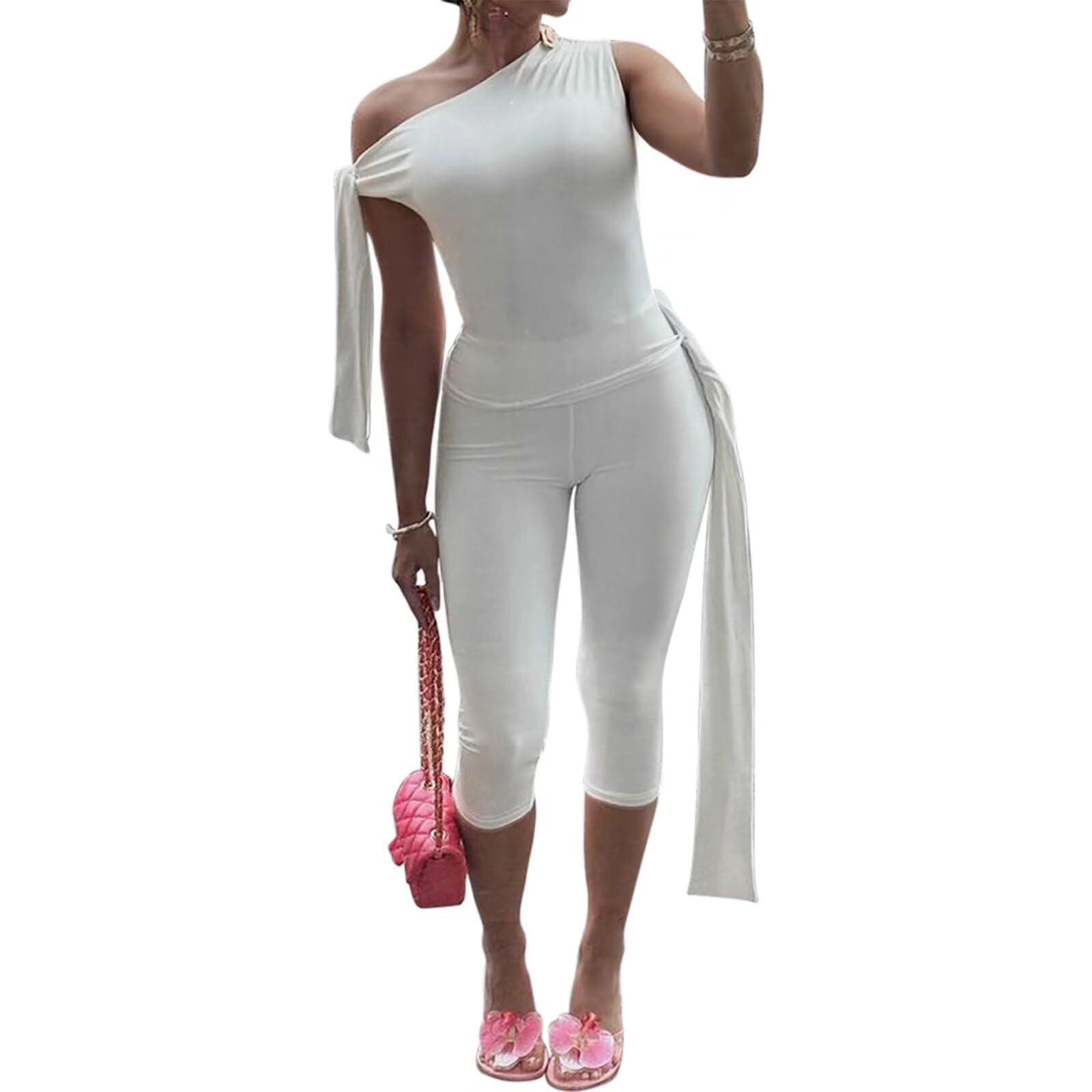 Fastkoala Women's 2 Piece Shorts Sets Outfits Casual Summer 2025 Sexy Off The Shoulder Bodycon Matching Pants Sets