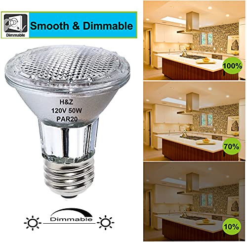 H&Z Par20 Halogen Light Bulbs, 6Pcs Par20 50W 120V Flood Light Bulbs, Dimmable, High Brightness & Cri100, E26 Medium Base, 3000K Warm White Par20 Bulb For Range Hood Light Bulbs, Recessed Light Bulbs #TOP6