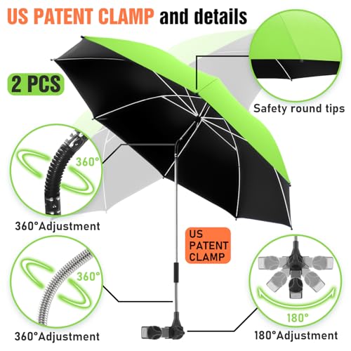 Image of 2 PACK Beach Umbrella with Clamp, 360 Adjustable Umbrellas for Chair, UPF50+ Umbrella for Beach Chair, Patio Chair, Wheelchair, Camping Chair, Golf Carts (Chair Not Included)