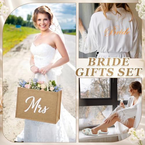 Image of JaGely 9 Pcs Bride to Be Gifts Set Bridal Shower Bachelorette Wedding Gifts with Robe Slippers Tumbler Tote Bag & Bridal Kit