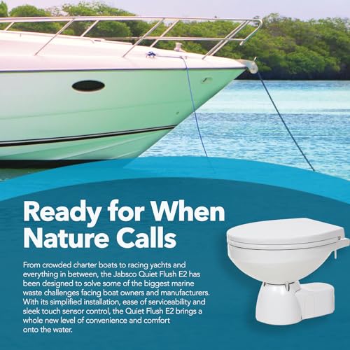 Image of Jabsco 38245-4194 Quiet Flush E2 Electric Marine Toilet, 24 V, Raw Water | Touch Sensor Flush Panel, Eco Water-Saving Flush, Easy Install & Service Head, Raw Water w /Rinse Pump, Regular Bowl, 24 Volt