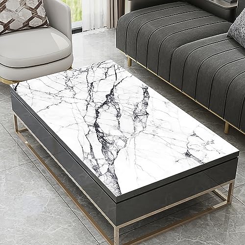 Nappe de table rectangulaire blanche marbrée vinyle antitache facile à nettoyer