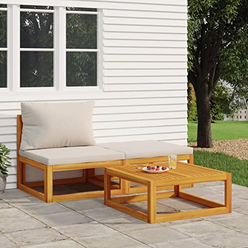 LAPOOH Set de Muebles para jardín 3 Piezas con Cojines Madera Acacia, Conjunto Jardin Exterior, Muebles Jardin Exterior, Conjunto Terraza, Terraza Exterior Chill out, Garden Furniture 360009