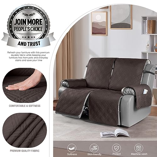 Image of TAOCOCO 100% Waterproof Oversized Recliner Cover, Non-Slip Split Loveseat Cover With Elastic Straps for Kids Pets (Oversized 2 Seater, Chocolate)