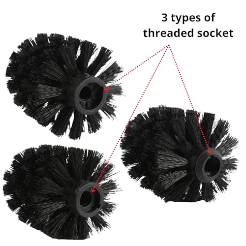 Image of 3PCS Toilet Brush Head Replacement Refills, Easy Screw-On Design, Sturdy Simple Compact Replaceable Stiff Bristles, Make Deep Cleaning, Good Grip for Bowl Plunger in Guest Office Master Bathroom-Black
