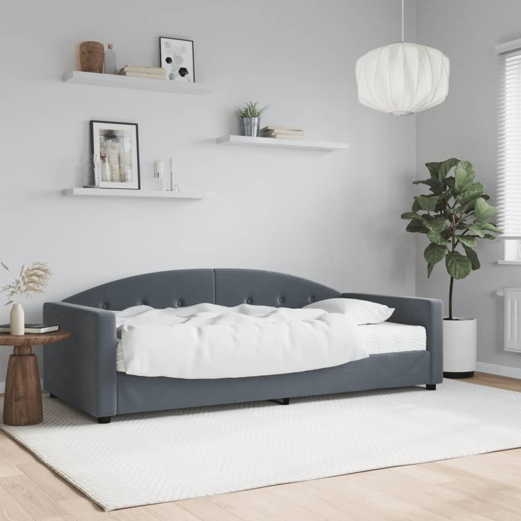 2 w 1 z materacem piankowym do spania aksamitny szary 90x200 cm | Sofa z materacem do spania ciemnoszara 90x200 aksamit rozkładana kanapa z funkcją spania dla gości