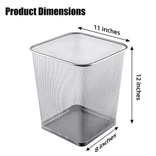 Image of 10-Pack Silver Square Metal Trash Cans, 6 Gallon Capacity, Mesh Design, Non-Slip Base, Smooth Edges, Suitable for Office, Home, School