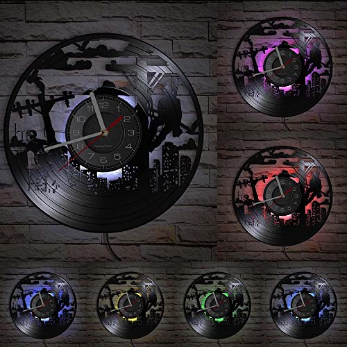 Timethink 12'' Electrical Lineman Utility Worker LED Vinyl Record Wall Clock with 7 Colors Changing Non-ticking, Hanging Night Light Wall Clock Watch Retro Handicraft Art for Lineworkers Bedroom Decor