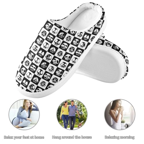 House Fuzzy Slippers Skull Black and White Checkerboard Anti-Slip Warm Shoes for Womens and Men 23017063