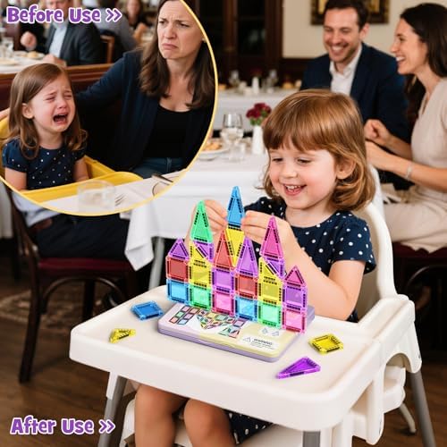 42-Piece Mini Magnetic Tiles Travel Set with Metal Storage Box - Portable STEM Building Blocks for Kids Ages 3-8, Montessori Educational Toys for Airplane & Car Rides, Gift for Boys & Girls - View 7