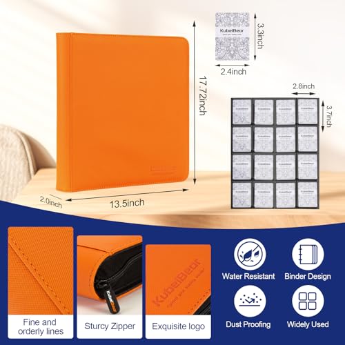 Image of Card Binder - 1024 Capacity, Zippered Trading Card Holder for MTG, Sports & Collectible Cards - Acid-Free, Durable & Travel-Friendly Storage (Orange dots, 16 Pocket)