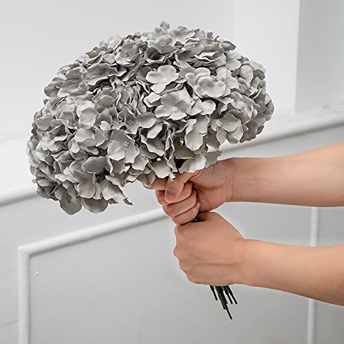 Lansdowns Silk Hydrangea Fake Flower 10Pcs Diy Floral Artificial Flower With Stems For Wedding Office Shower Decor Hotel Banquet Home Decor (Grey) #TOP6