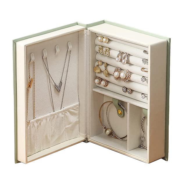 YIHAOJewelry Box, Portable Travel Decoration Box, Book Shape Jewelry Storage Box, Antique Fake Book Decoration Hollow Bookstore Decoration Craft Home Office Decoration,Grey bean green
