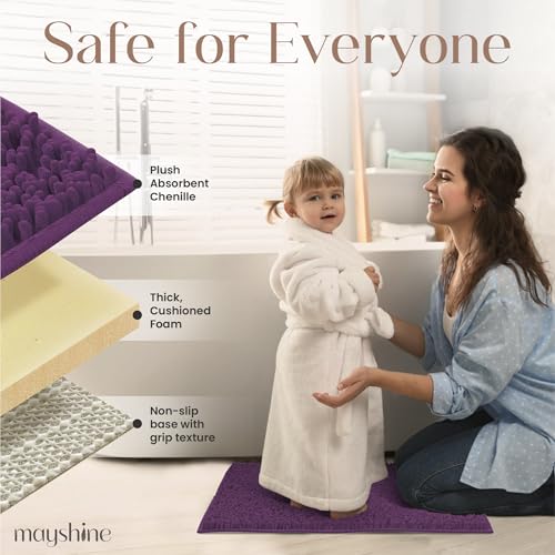 Image of MAYSHINE Plush Shaggy Chenille Bath Mat | Extra Soft, Super Absorbent, Non-Slip Bathroom Rug | Fluffy Microfiber, Area Rug Sets for Bathroom Floor, Kitchen, Living Room | 59 inchx31 inch | Plum