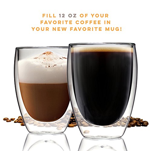 Stackable Glassware, Double Wall Thermal Insulated Cups, Glass Coffee Mugs, Coffee Mug Set, Espresso Latte Cappuccino, Coffee or Tea Mugs, Drinking Glasses, Set of 2-12oz