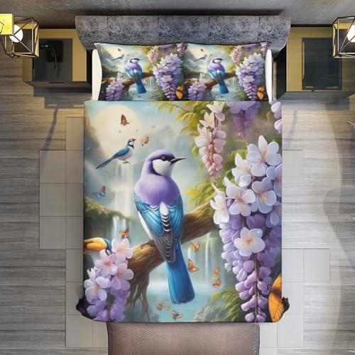 Parures de lit 3D Oiseau Mignon King 220x240cm avec housse de couette en microfibre douce