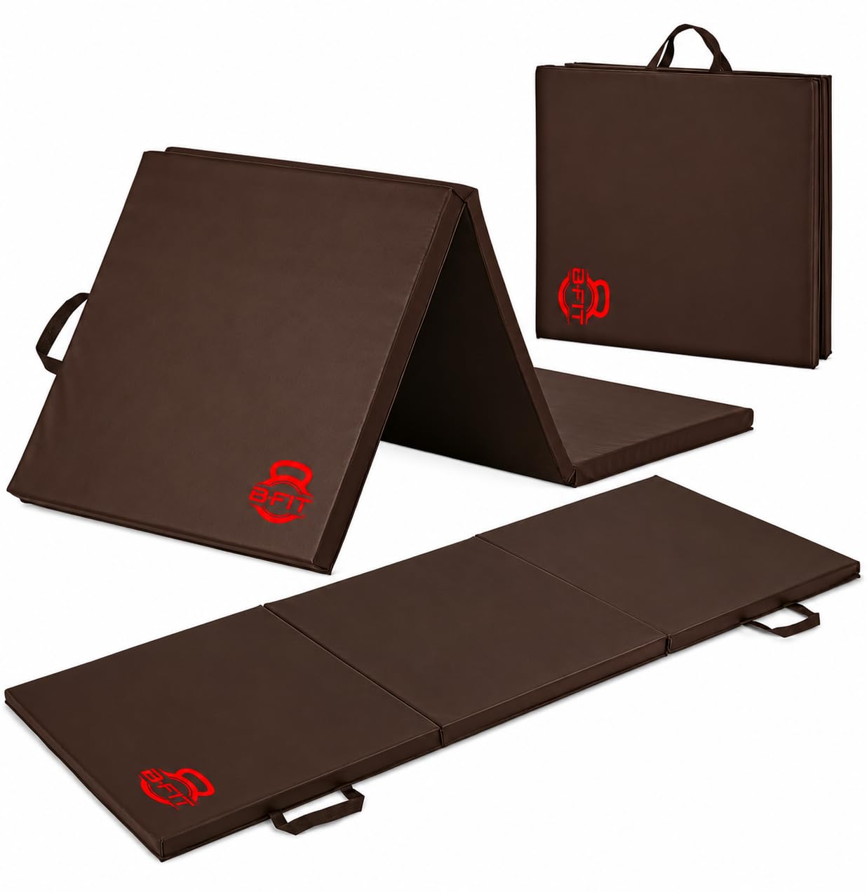 B Fit All Purpose Folding Anti Tear Exercise Training Aerobic Fitness Gym & Gymnastics Balance Tri-fold Mat (Brown)-image-33