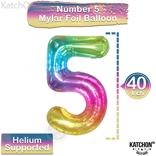 Image of KatchOn Giant Rainbow 5 Balloon Number - 40 Inch | Number 5 Balloons