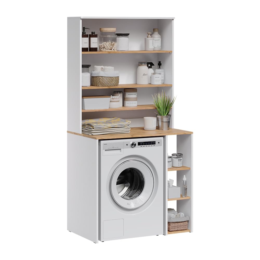 Vicco Meuble pour Lave-Linge Viktor, Blanc/Chêne Artisan, 93.6x88.2cm 2 pièces avec étagère