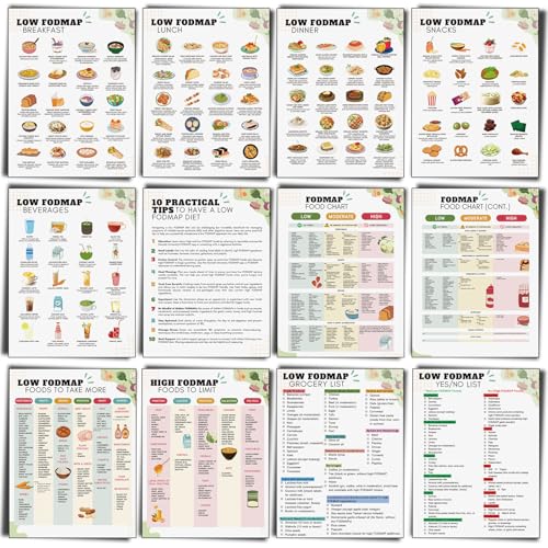 Sinload 12 Pcs Low FODMAP Food List FODMAP Meal Plan Food Chart Nutrition Grocery List Laminated...