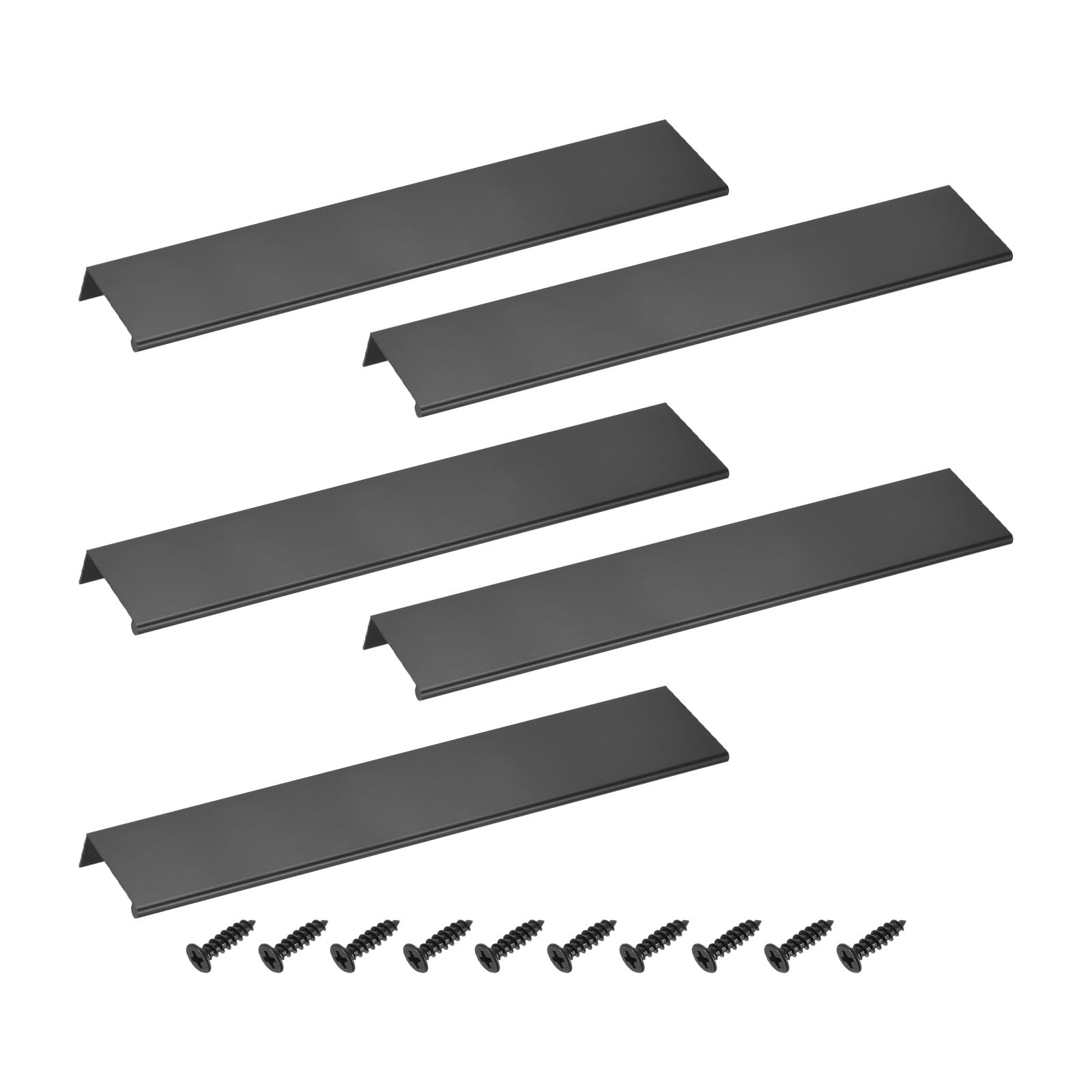 sourcing map Cabinet Finger Edge Pull, 5pcs 300mm / 11.81" Aluminum Alloy Back Mount Hidden Drawer Edge Handles, Modern Concealed Tab Pulls for Home Kitchen Furniture, Black
