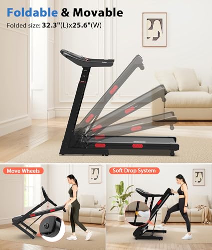 Image of CIIHI Treadmill with Auto Incline - Adjustable Height Handrail 15% Auto Incline Treadmill with 400 lbs Capacity - Foldable Running Machine for Home with APP, Voice Control and Speaker - 8.7 MPH