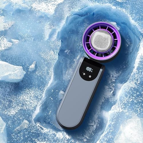 Ventilador portátil de mano, pantalla LED, mini ventilador turbo plegable de mano con velocidad ajustable, batería recargable de 4000 mAh, para viajes de campamento (gris)