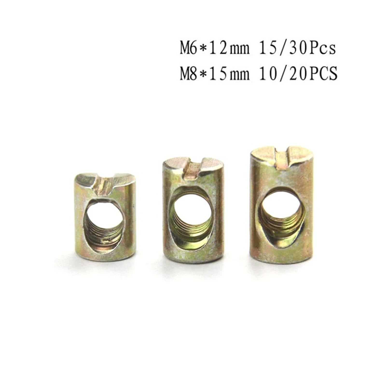 Generic 10/30pcs M6 M8 Barrel Bolts Cross Dowel Slotted Fittings for Beds Crib Chairs Horizontal Hole Nut Hammer Embedded Nut(M6x12mm 30pcs)