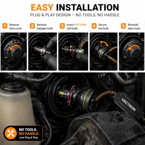 Image of VECTRON 9005 /9006 LED Headlight Bulbs for Car, 260W Super Bright 4300K Warm Golden White, Cooling Fan, IP68 Waterproof, 2 Year Warranty, Set of 2