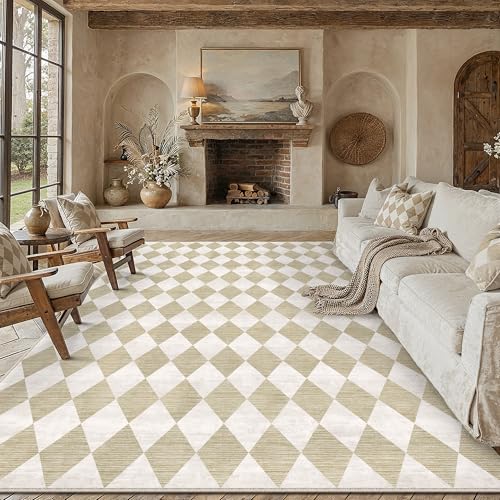 WondRg 8x10 Checkered Beige Area Rug for Living Room...