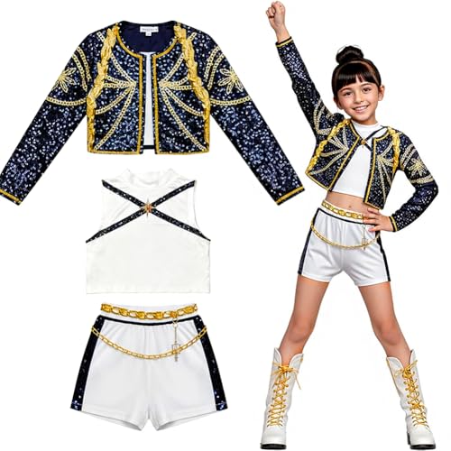 Disfraz de cosplay para niños de Hunters, Kpop Hunters Ru-mi con chaqueta, pantalones cortos y camiseta, Kpop Demon, disfraz de Halloween para niños, regalo de cumpleaños para niñas (E, 150 cm)