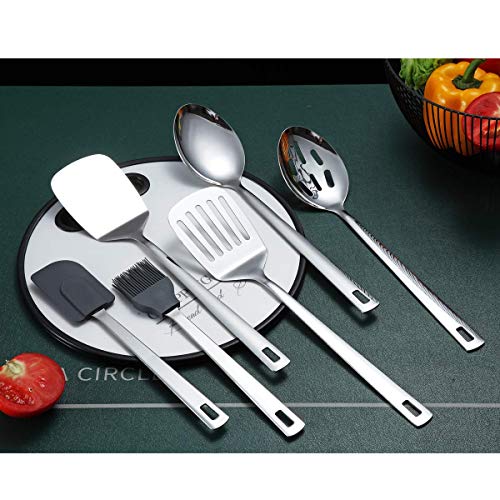 Image of Cooking Spoon, Berglander 6 Pieces Spatula Set Stainless Steel, Metal Spatula, Serving Spoon, Kitchen Tools Set Non-Stick And Heat Resistant, Dishwasher Safe, Easy to Clean (6 Packs)