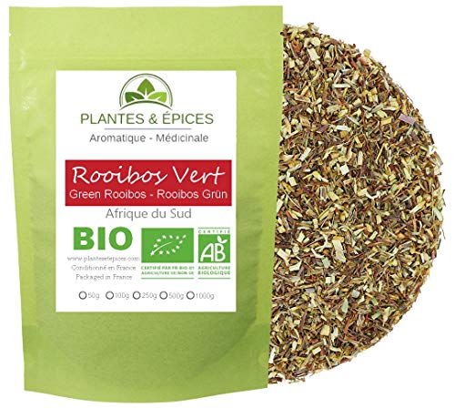 Plantas & Especias - Té Rooibos verde BIO, para infusión, té de hierbas, 100% puro y sin teína (50 g)