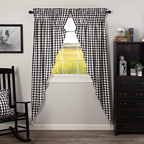 VHC-Brands-Annie-Buffalo-Check-Cotton-Farmhouse-Curtains-Rod-Pocket-Drawstring-Ties-Prairie-Panel-Pair-84x36x18-Black VHC Brands Annie Buffalo Check Cotton Farmhouse Curtains Rod Pocket Drawstring Ties Prairie Panel Pair 84x36x18 Black