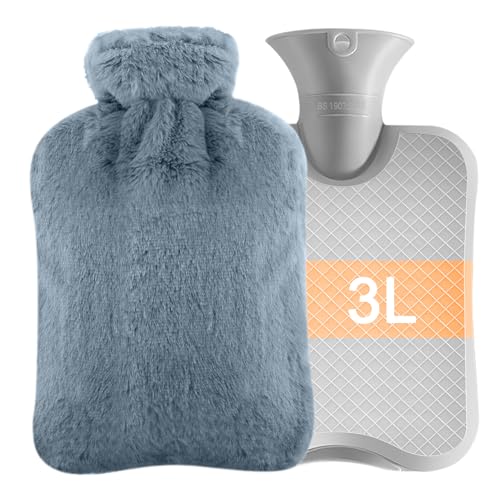 3L Wärmflasche mit Bezug,XXL Wärmflaschen Groß Auslaufsicher mit Bezug Bettflasche mit Superweichem Abnehmbarem Weiches Fleece,Hand-Fußwärmer...