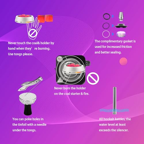 Hookah 2 Hose Hookah Set with Everything Modern Cube Hookahs Shisha Hookah With Hookah Accessories LED Lights Hookah Bowl (Black) - Image 6