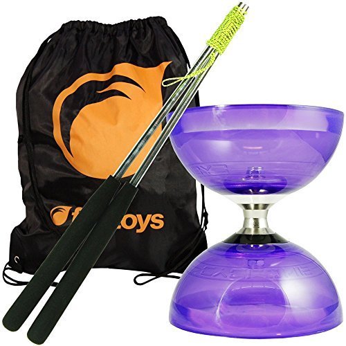 Cyclone Quartz Diabolo (Purp) - Triple Bearing Clutch Diablo - Juggle Dream Metal Hand Sticks & Firetoys Bag by Firetoys Diabolo