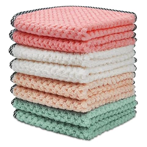 Pack of 8 Microfibre Cleaning Cloths, Super Absorbent Cleaning Cloths, Washcloths, Kitchen Towels, 23.5 x 25 cm, Microfibre Cloths, Reusable Cleaning Cloths, Window Cloths Cover